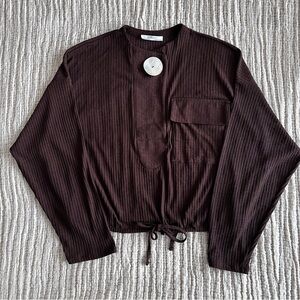 Zara Brown Ribbed Long Sleeve Top